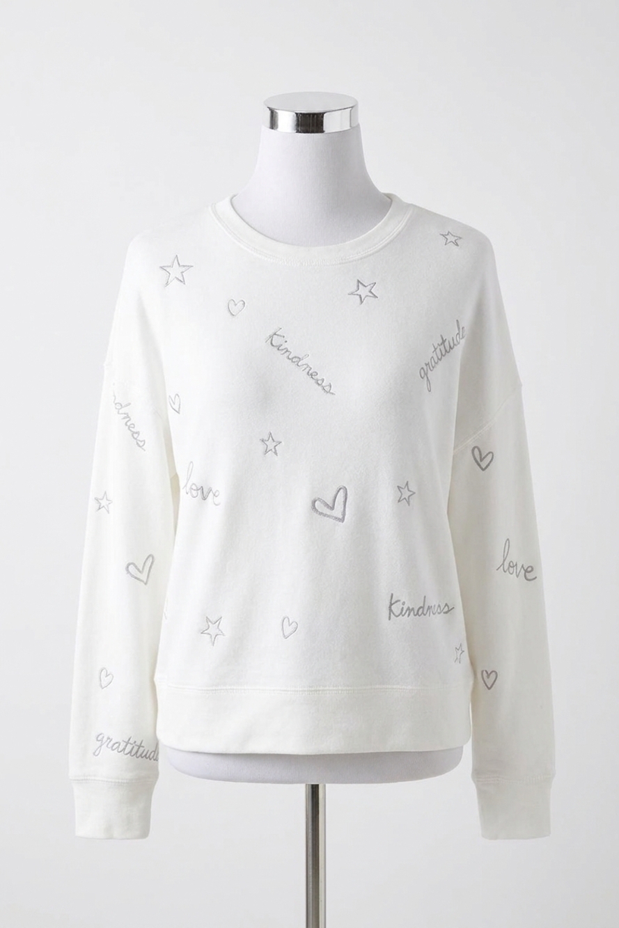 NEW SPLENDID virtue embroidered pullover in ivory